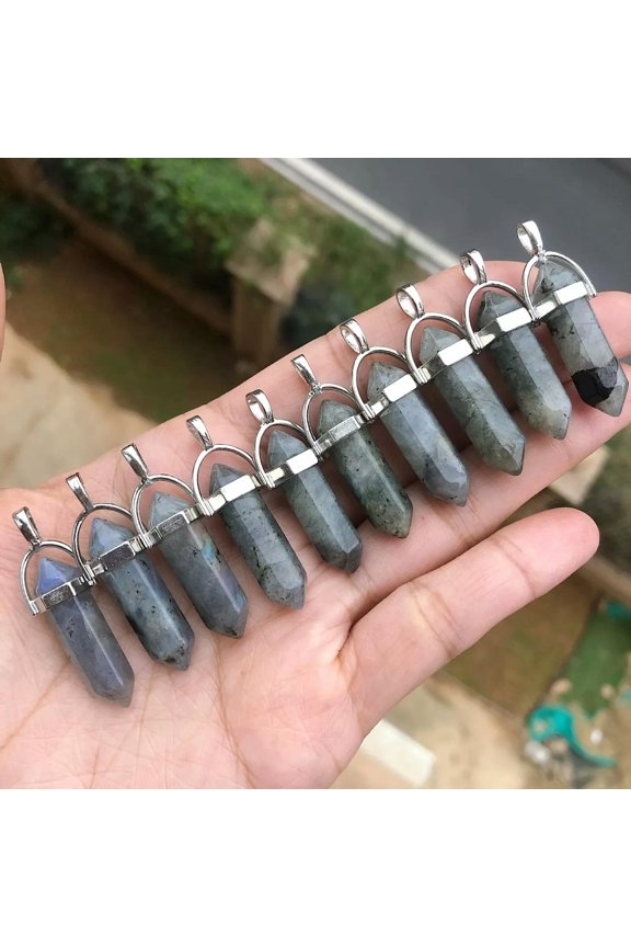 10pcs Labradorite Gems Stone Hexagon Point Pendant Chakra Reiki Healing Amulet