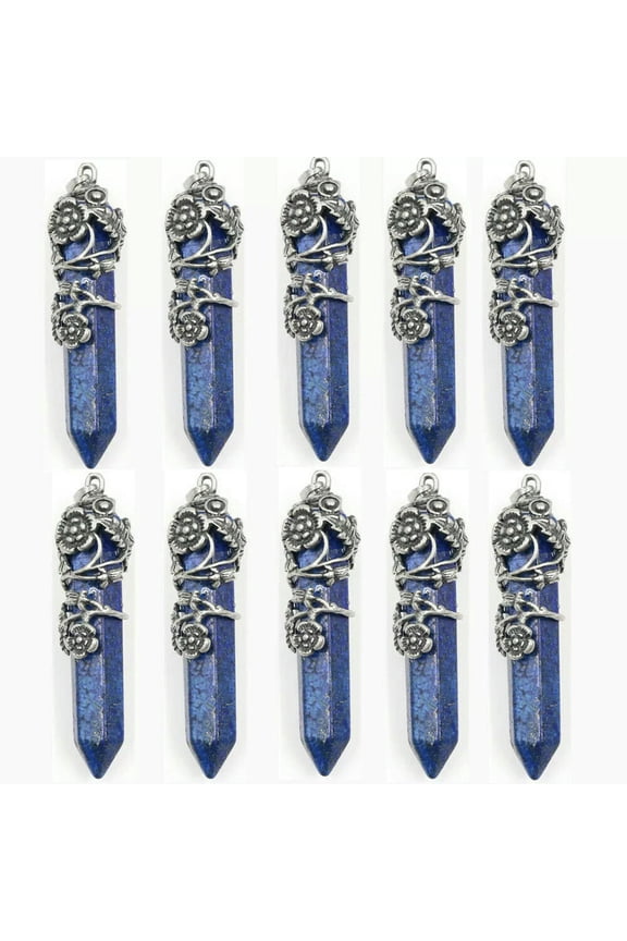 10pcs Lapis Lazuli Stone Hexagonal Prism Healing Point Pendant DIY Necklace