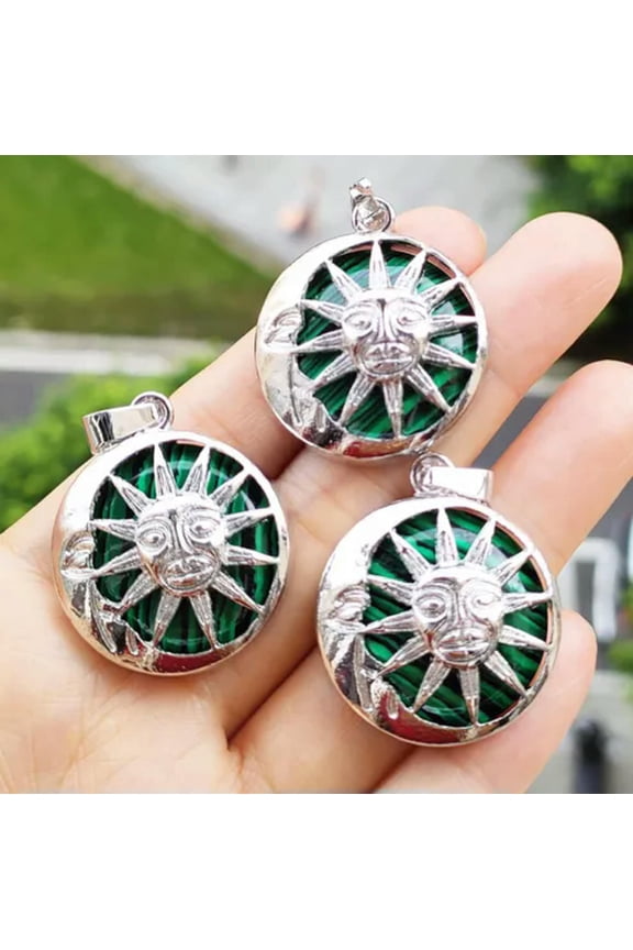 10pcs Malachite Gems Moon Sun Pendants Chakra Reiki Healing Amulet