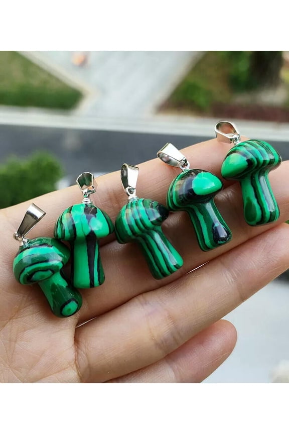 10pcs Malachite Gems stone Mushroom Pendants Prism Magic Wand Energy Amulet