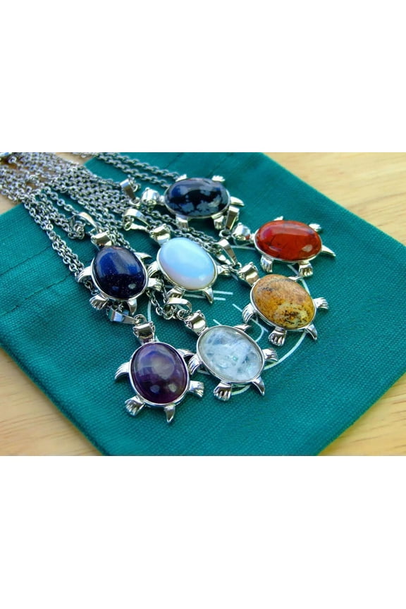 10pcs Mix Agate Quartz Turtle Natural Gemstone Pendant Necklace Healing Stone