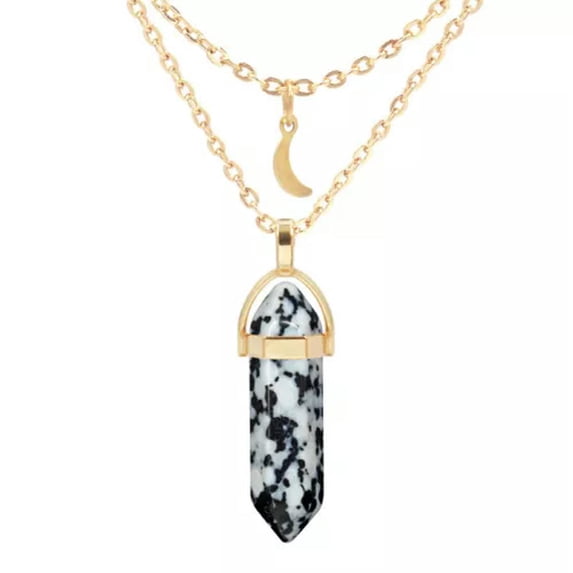 HOOUN 10pcs Mix Gems Stone Layered Necklace Hexagonal Moon Chakra Healing Amulet-Snow Obsidian