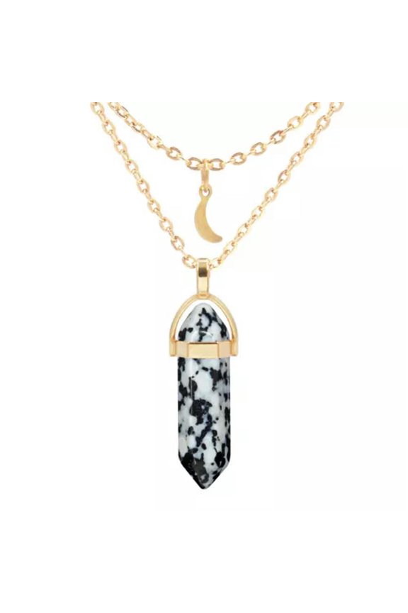 10pcs Mix Gems Stone Layered Necklace Hexagonal Moon Chakra Healing Amulet-Snow Obsidian