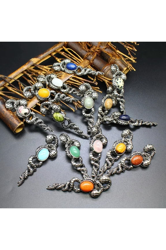 10pcs Mix Quartz Agate Gemstone Double Snake Pendants Magic Reiki Healing Amulet