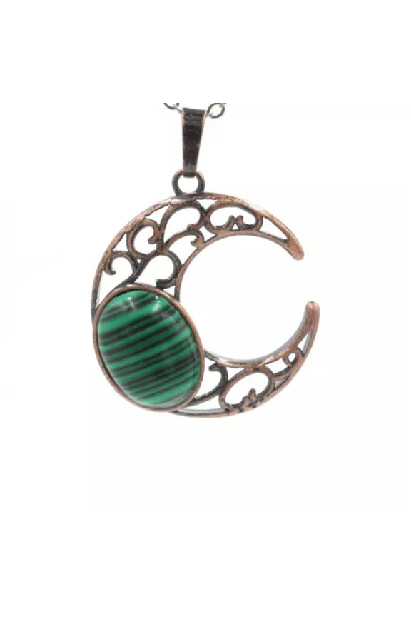 10pcs Mix Stone Inlaid Retro Moon Gemstone Pendants Necklace Jewelry Making-Malachite