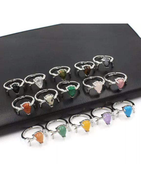 10pcs Mixe Natural Stone Silver Deer Ring, Antler Ring, Deer Horns, Bones