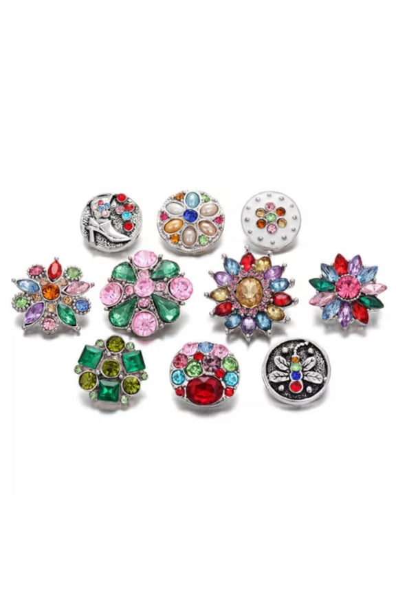 10pcs Mixed Crystal 18mm Snap Buttons Jewelry Fit DIY Snap Bracelets & Bangles-Color 4
