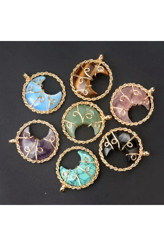 10pcs Mixed Natural Quartz Stone Moon Pendants Magic Reiki Healing Chakra Amulet