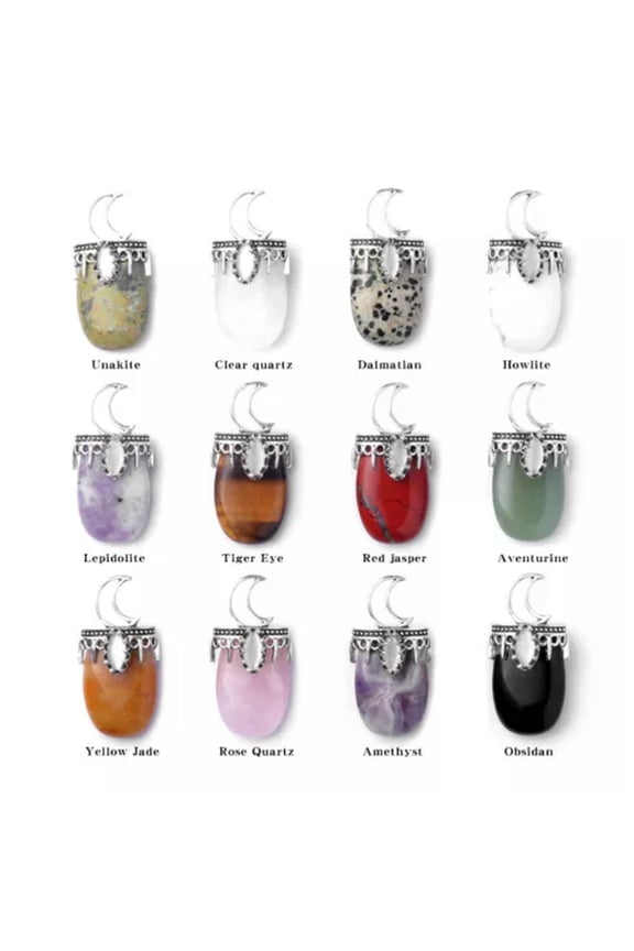 10pcs Mixed Natural Stone Crystal Moon Pendant Energy Reiki Healing Amulet