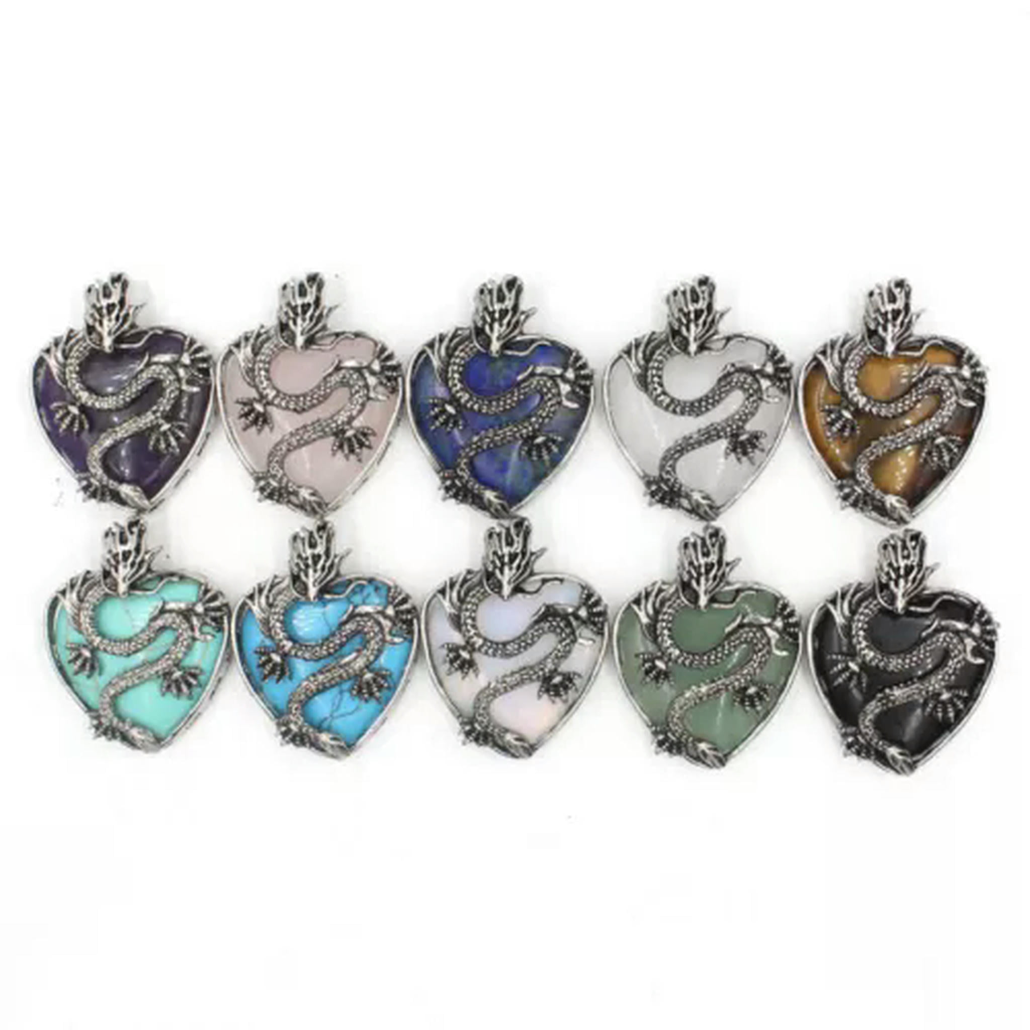 HOOUN 10pcs Mixed Natural Stone Gems Dragon Pendants Magic Reiki Healing Amulet