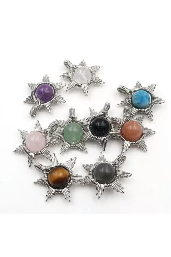 10pcs Mixed Natural Stone Gems Sun Pendants Chakra Energy Reiki Healing Amulet