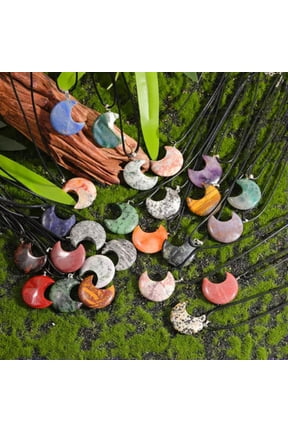 10pcs Mixed Natural Stone Moon Shape Pendant 30mm Charm for Jewelry Making
