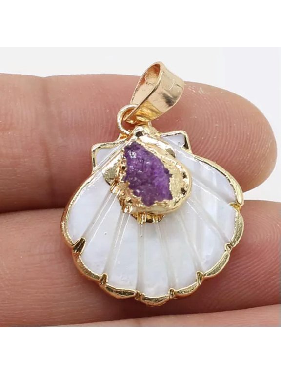 10pcs Natural Agates Druzy Stone Gold plated Druzy White Scallop Shell Pendants-C