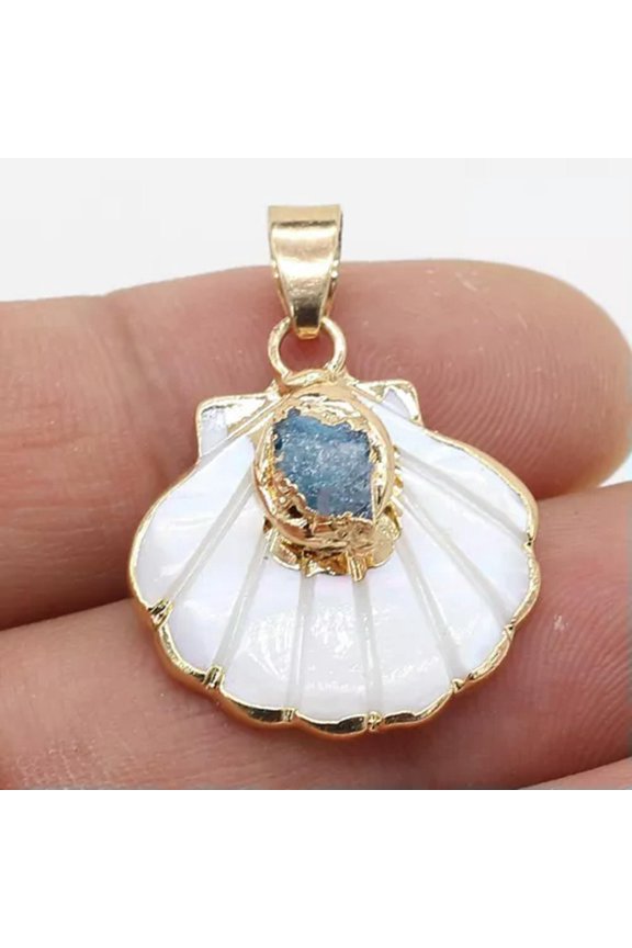 10pcs Natural Agates Druzy Stone Gold plated Druzy White Scallop Shell Pendants-D