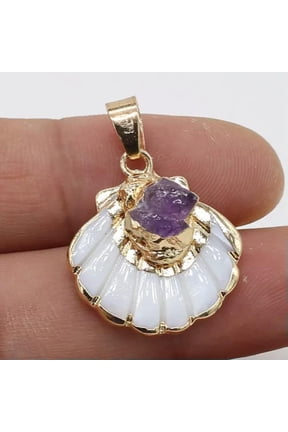 10pcs Natural Agates Druzy Stone Gold plated Druzy White Scallop Shell Pendants-K