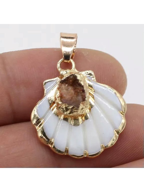10pcs Natural Agates Druzy Stone Gold plated Druzy White Scallop Shell Pendants-L