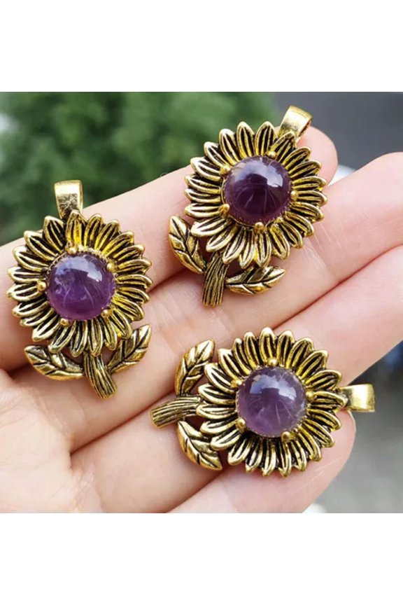 10pcs Natural Amethyst Gems Sunflower Pendants Magic Reiki Healing Amulet