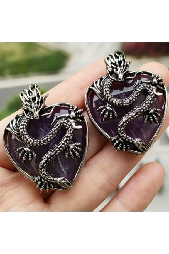 10pcs Natural Amethyst Stone Gems Dragon Pendants Magic Reiki Healing Amulet