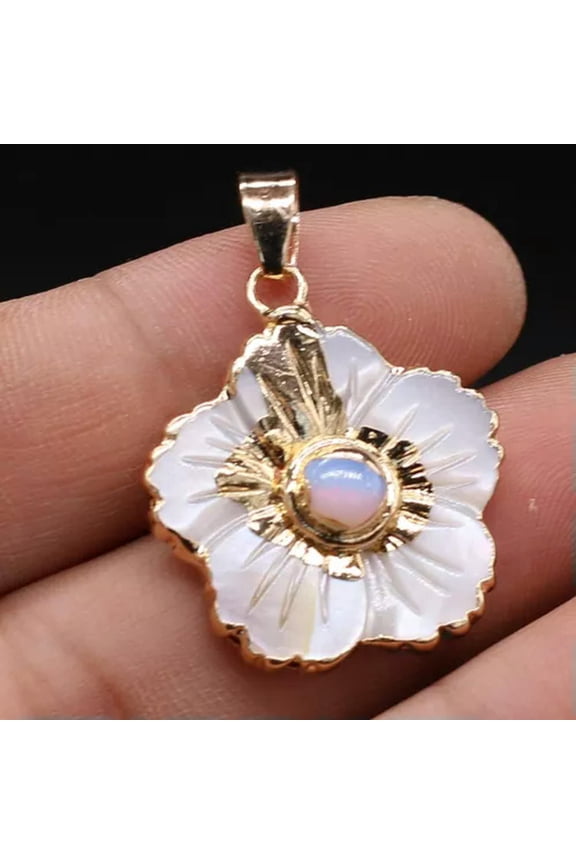 10pcs Natural Amethyst Stone Gems Flowers Reiki Heal White Shell Pendants-Opal