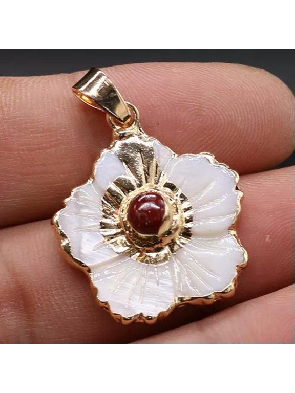 10pcs Natural Amethyst Stone Gems Flowers Reiki Heal White Shell Pendants-Rainbow Stone