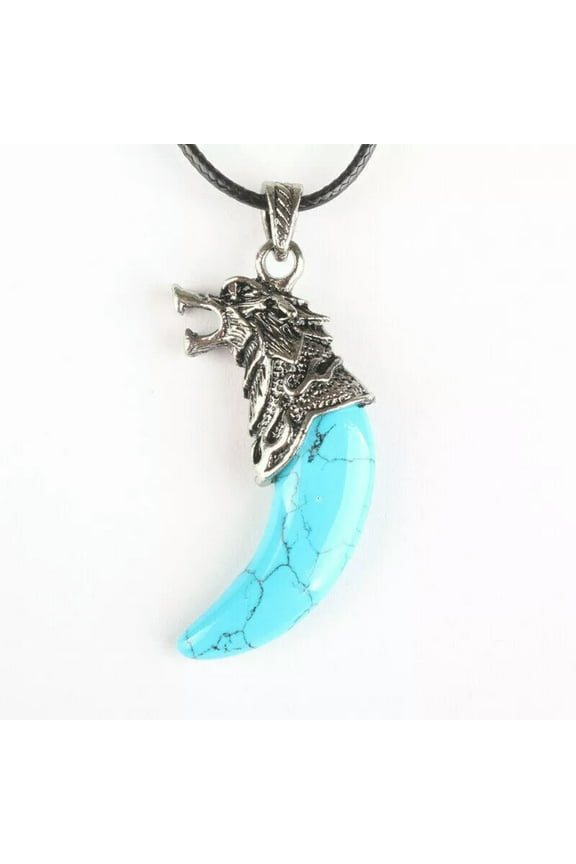 10pcs Natural Blue Turquoise stone Wolf Tooth Pendant Necklace Wholesale Amulet