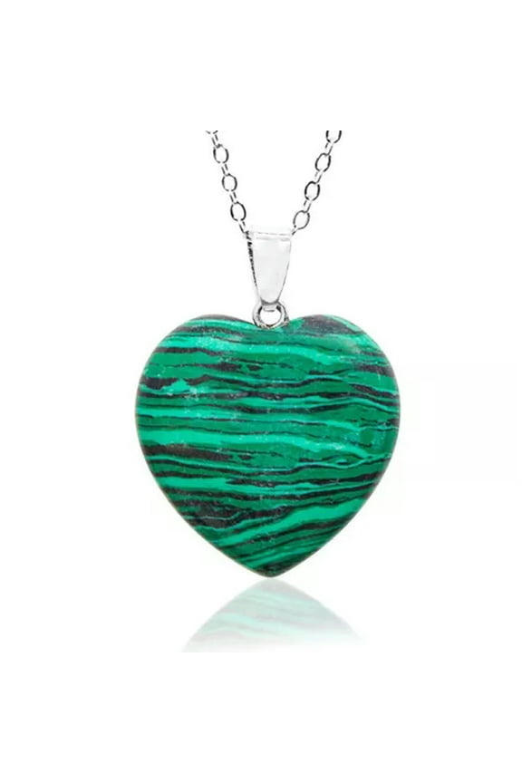 10pcs Natural Crystal Healing Stone Necklace Heart Shaped Chakra Necklace 3cm-Malachite