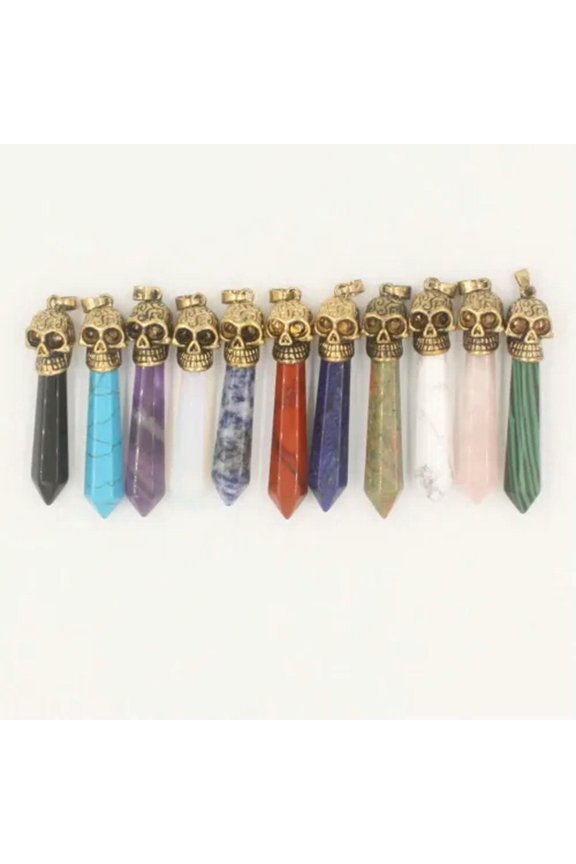 10pcs Natural Gemstones Halloween Skull Hexagonal Chakra Pendant Necklaces Beads
