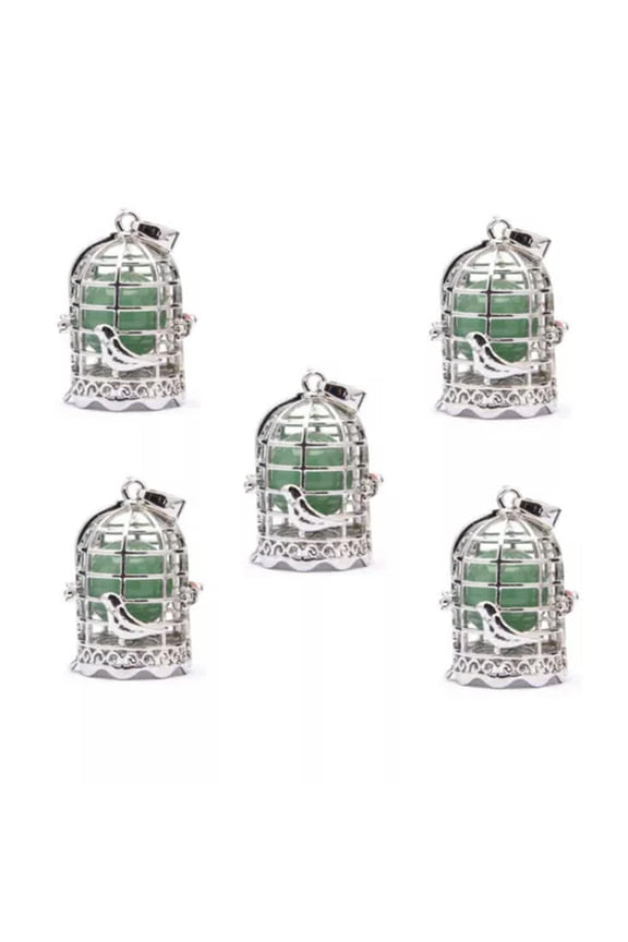10pcs Natural Green Aventurine Stone Bird Cage Diffuser Locket Pendant Necklace