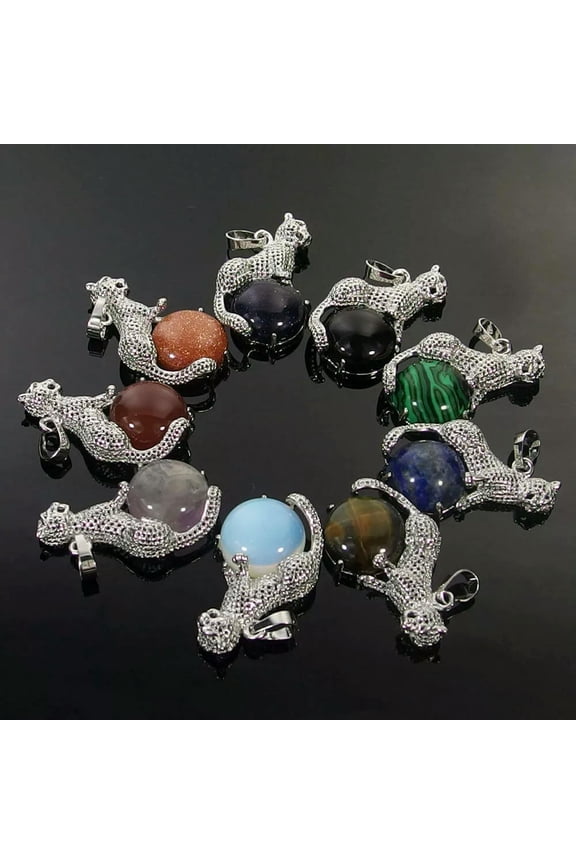 10pcs Natural Jasper Agate Amethyst Opal Stone Beads Leopard Charms Pendant