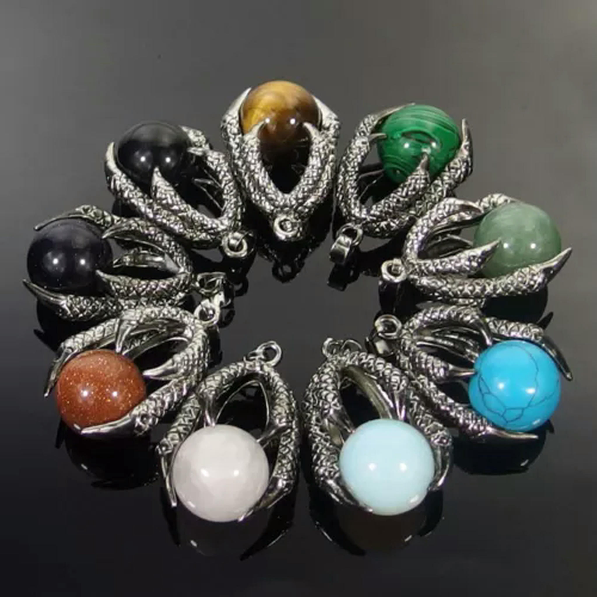 HOOUN 10pcs Natural Jasper Agate Turquoise Stone Beads Dragon Claw Energy Pendant