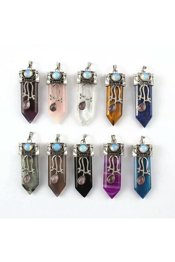 10pcs Natural Quartz Chakra Crystal Healing Point Cut Gemstone Pendant Reiki