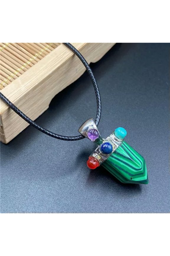 10pcs Natural Quartz Stone Hexagonal Column Healing Point Cut Reiki Pendant-Malachite