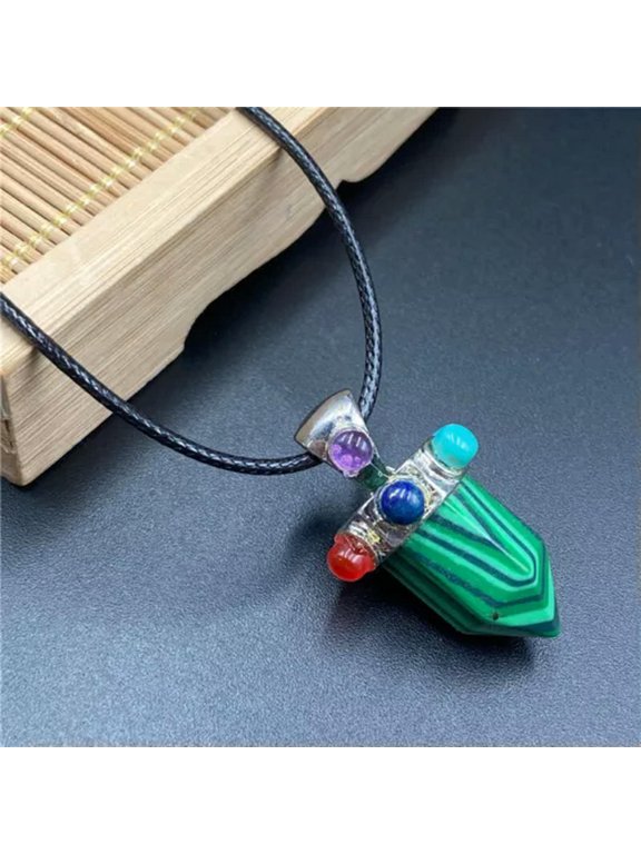 10pcs Natural Quartz Stone Hexagonal Column Healing Point Cut Reiki Pendant-Malachite