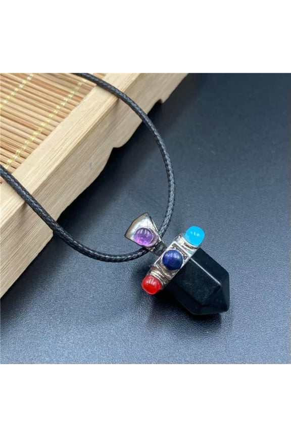 10pcs Natural Quartz Stone Hexagonal Column Healing Point Cut Reiki Pendant-Obsidian