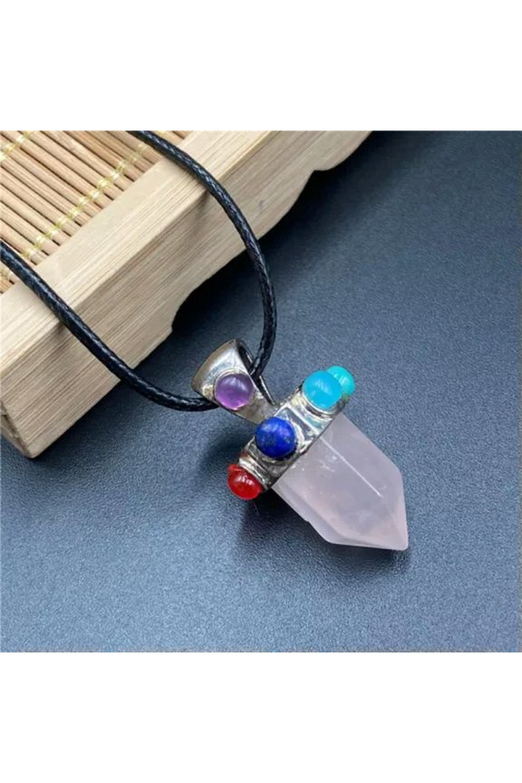 10pcs Natural Quartz Stone Hexagonal Column Healing Point Cut Reiki Pendant-Rose quartz