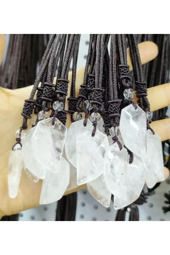 10pcs Natural Rock Quartz Gems Stone wolf tooth Pendants Necklace Amulet