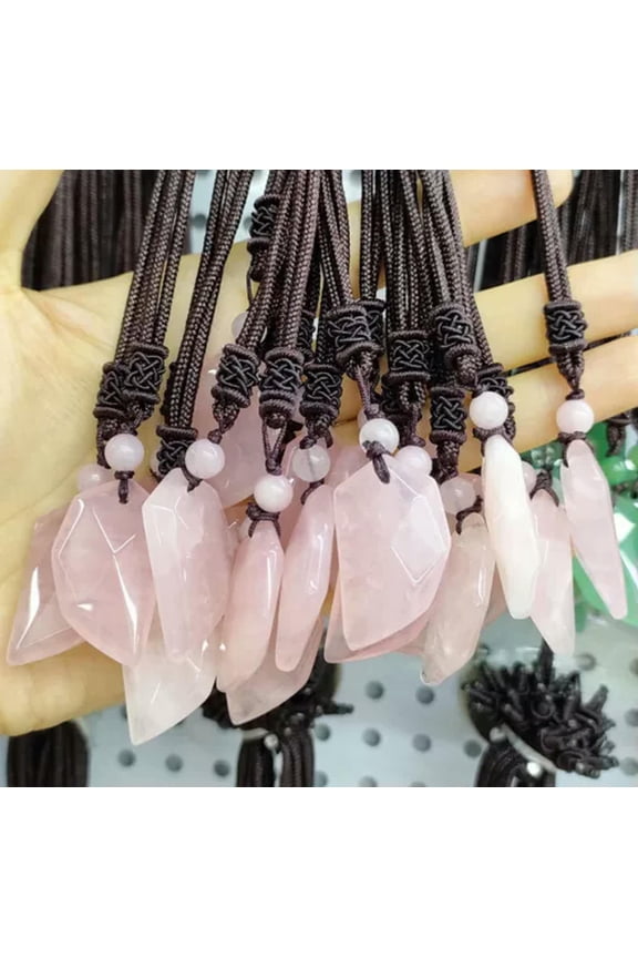 10pcs Natural Rose Quartz Gems Stone wolf tooth Pendants Necklace Amulet