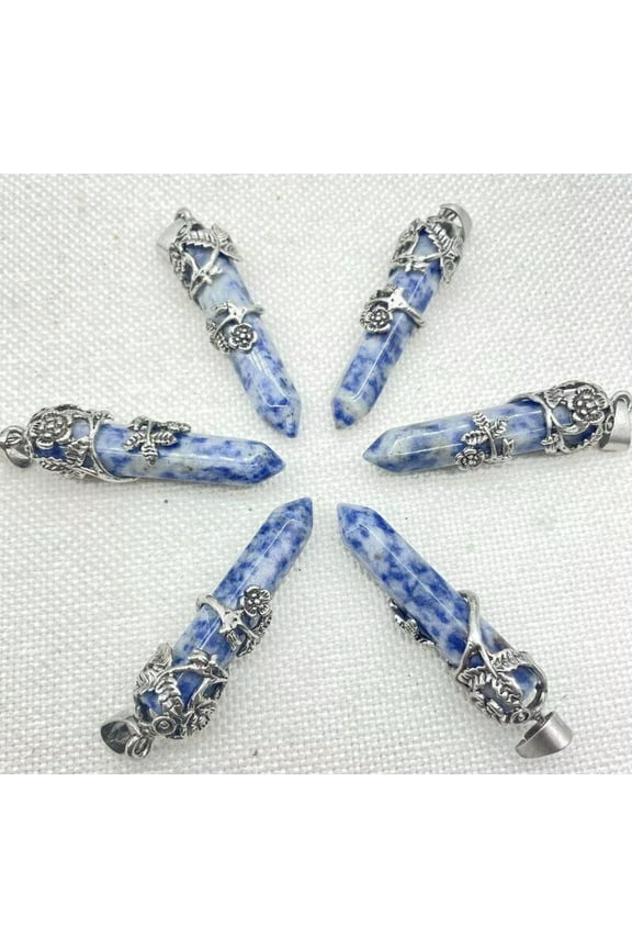 10pcs Natural Sodalite Stone Hexagonal Prism Healing Point Pendant DIY Necklace