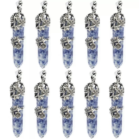 HOOUN 10pcs Natural Sodalite Stone Hexagonal Prism Healing Point Pendant DIY Necklace