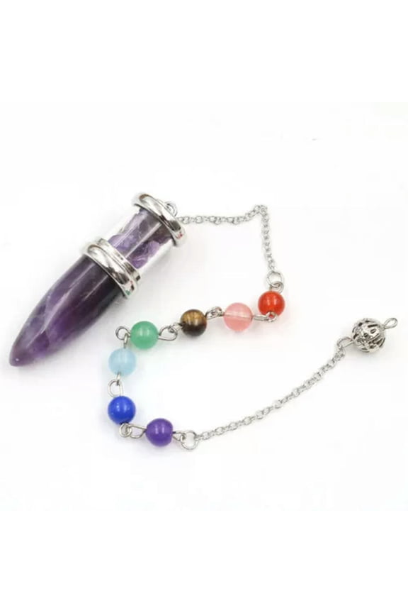 10pcs Natural Stone Chakra Pendulum Pendant Energy Power Reiki Healing Amulet-Amethyst