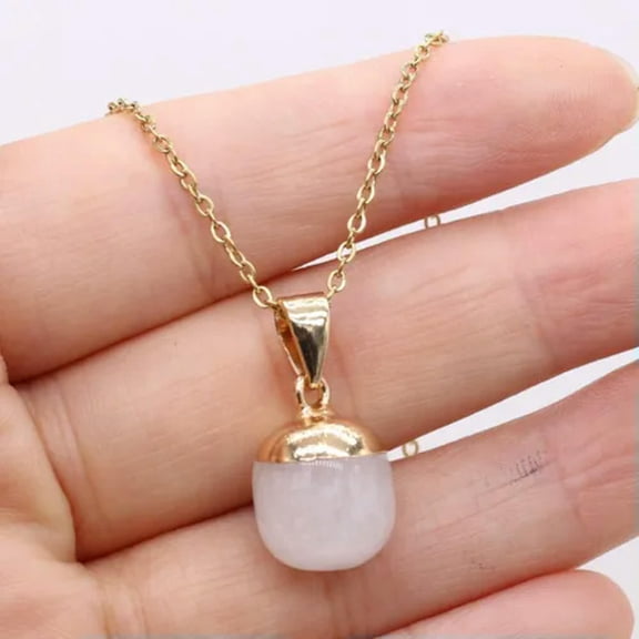 HOOUN 10pcs Natural Stone Crystal Pendant Necklace Stainless Necklace Jewelry for Lady-Clear Quartz
