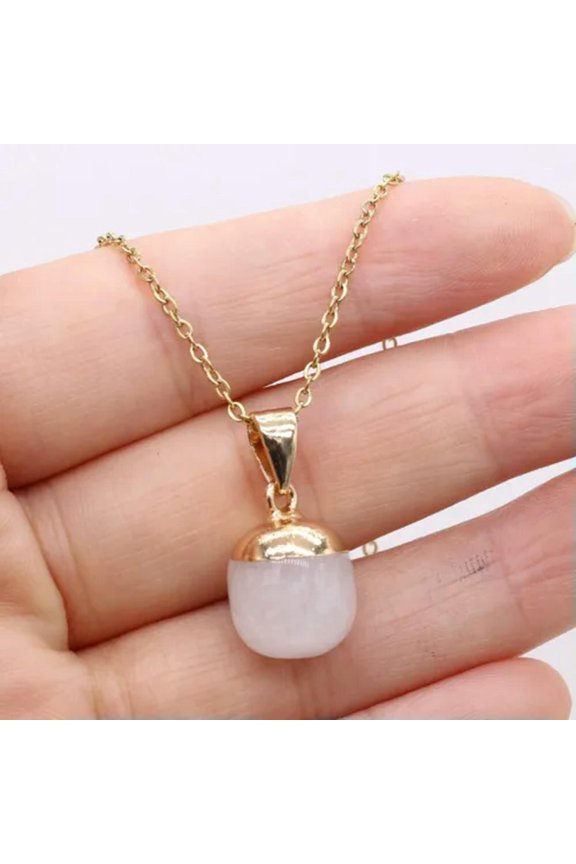 10pcs Natural Stone Crystal Pendant Necklace Stainless Necklace Jewelry for Lady-Clear Quartz