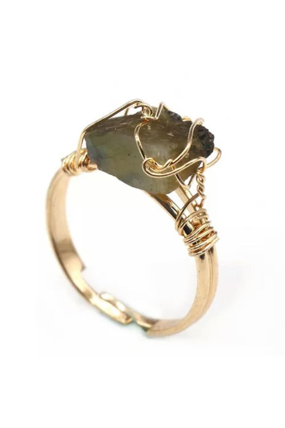 10pcs Natural Stone Crystal Rings Gold Color Wire Wrap Citrine Onyx Adjustable -Apatite