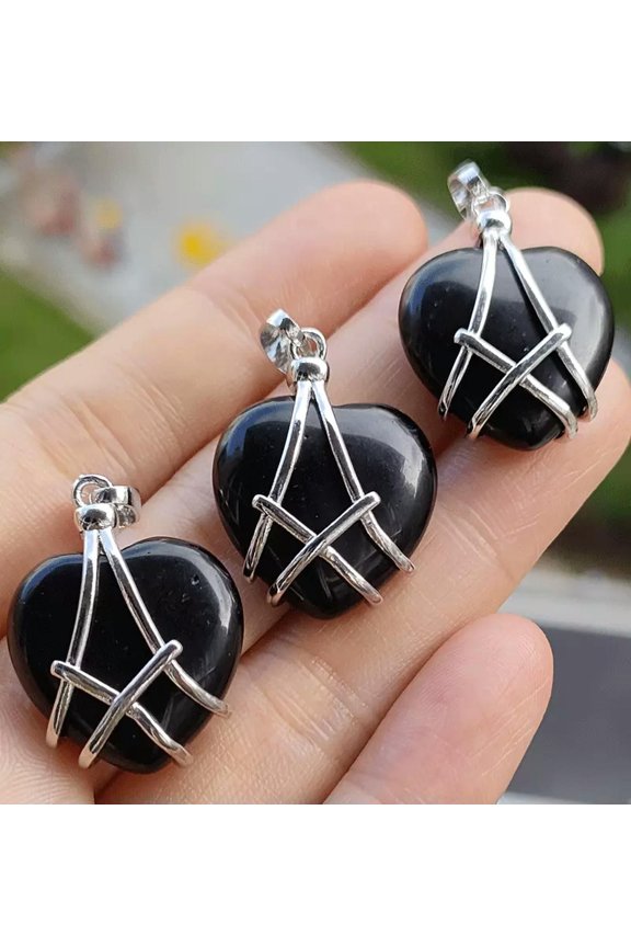 10pcs Obsidian Gems Heart Pendants Prism Magic Reiki Healing Chakra Amulet