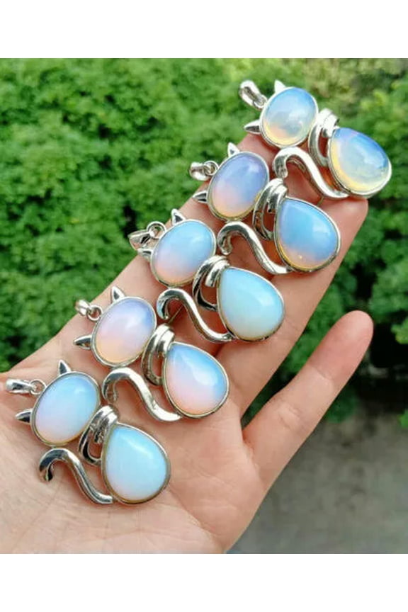 10pcs Opal stone Kitty Cat Healing Pendants Chakra Reiki Healing Amulet