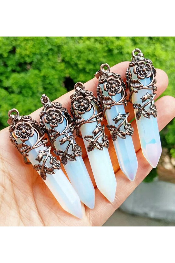 10pcs Opal stone Rose Pendants Hexagon Chakra Reiki Healing Amulet Energy