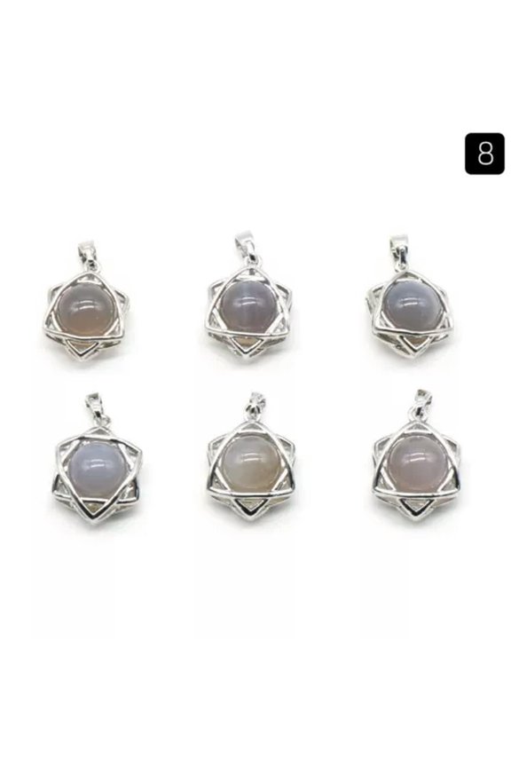 10pcs Quartz Agate Gem stone Mer-Ka-Ba Pendants Prism Magic Reiki Healing Amulet-Gray Agate