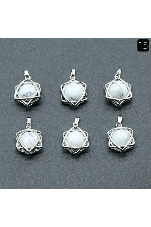 10pcs Quartz Agate Gem stone Mer-Ka-Ba Pendants Prism Magic Reiki Healing Amulet-White Turquoise