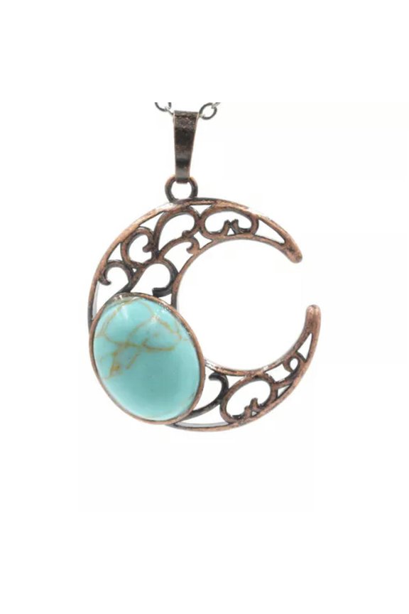 10pcs Quartz Beads Inlaid Retro Moon Gemstone Pendants Necklace Jewelry Making-Green turquoise