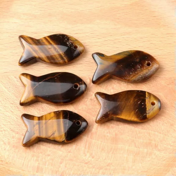 HOOUN 10pcs Quartz Fish Pendants Necklace Reiki Healing Amulet Energy Jewelry Marking-Tiger eye stone